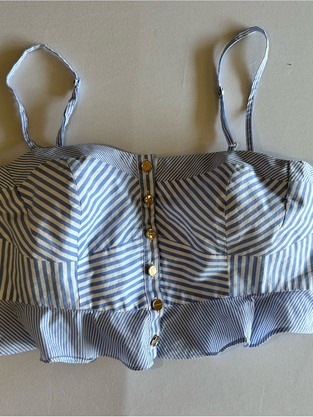 Sandro Light Blue and White Striped Button Crop Top